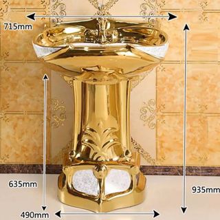 Lavabo trụ đứng mạ vàng phong cách hoàng gia