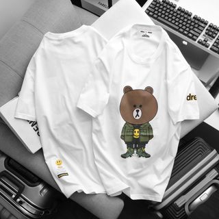 Áo Thun Nam Cổ Tròn Surf Bear, Áo Phông Unisex Cotton 4 Chiều Chính Phẩm VảI Dày Dặn Bo Cổ Đồng Màu - Nicemen