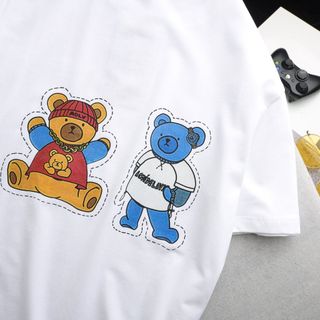 Áo Thun Nam Cổ Tròn In Gấu Vui Nhộn, Áo Local Brand Nicemen Full Tag, Áo Phông Cotton 4 Chiều Dày Dặn Bo Cổ Đồng Màu