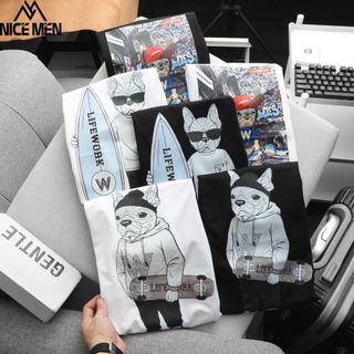 Áo Thun Nam Cổ Tròn Lifework 4, Áo Local Brand Nicemen Full Tag, Áo Phông Cotton 4 Chiều Dày Dặn Bo Cổ Đồng Màu