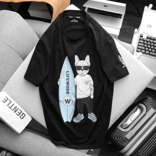 Áo Thun Nam Cổ Tròn Lifework 4, Áo Local Brand Nicemen Full Tag, Áo Phông Cotton 4 Chiều Dày Dặn Bo Cổ Đồng Màu
