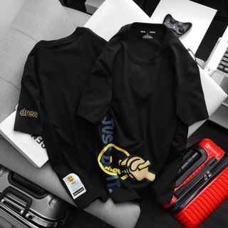 Áo Thun Nam Cổ Tròn Drew 2, Áo Phông Nam Cotton 4 Chiều ChíNh PhẩM VảI Dày Dăn Bo Cổ Đồng Màu- Nicemen
