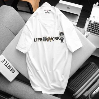 Áo Phông Unisex Lifework 6, Áo Thun Nam Cổ Tròn Cotton 4 Chiều ChíNh PhẩM VảI Dày Dặn Bo Cổ Đồng Màu- Nicemen