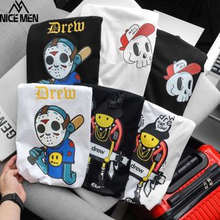 Áo Thun Nam Cổ Tròn Drew House, Áo Local Brand Nicemen Full Tag, Áo Phông Cotton 4 Chiều Dày Dặn Bo Cổ Đồng Màu