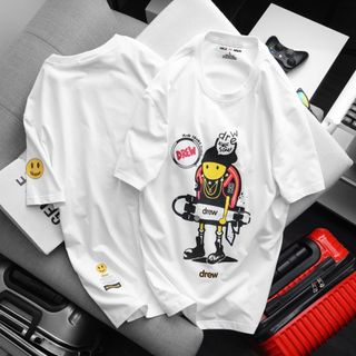 Áo Thun Nam Cổ Tròn Drew House, Áo Local Brand Nicemen Full Tag, Áo Phông Cotton 4 Chiều Dày Dặn Bo Cổ Đồng Màu