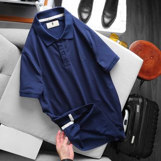 Áo Thun Nam Cổ Dệt Bo Len Tay Ngắn Thanh Lịch