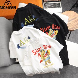 Áo Thun Nam Cổ Tròn Surf Bear, Áo Phông Nicemen Local Brand Full Tag Cotton 4 Chiều Vải Dày Dặn, Mềm Mịn