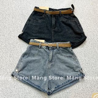 Quần shorts jean cạp cao kèm thắt lưng