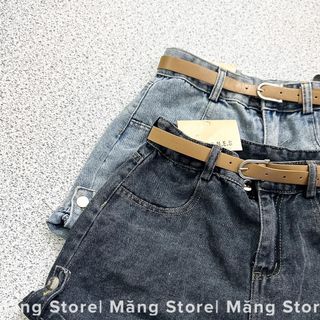 Quần shorts jean cạp cao kèm thắt lưng