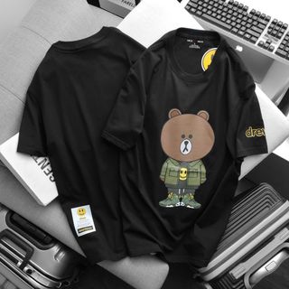 Áo Thun Nam Cổ Tròn Surf Bear, Áo Phông Unisex Cotton 4 Chiều Chính Phẩm VảI Dày Dặn Bo Cổ Đồng Màu - Nicemen