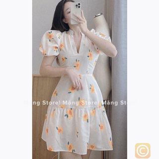 Váy cổ V xòe bèo 2 lớp