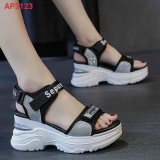 Sandal nữ đế bánh mỳ cao quai ngang đính kim tuyến đẹp