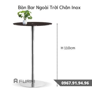 Bàn bar ngoài trời chân inox xước mặt kính cường lực màu đen nhập khẩu giá sỉ