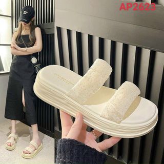 Dép nữ 2 quai ngang nhún đính kim tuyến đẹp
