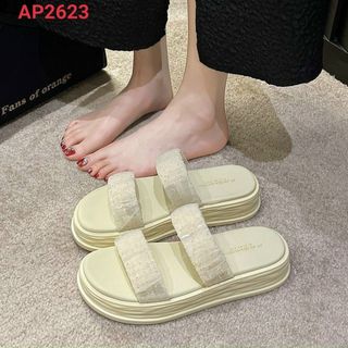 Dép nữ 2 quai ngang nhún đính kim tuyến đẹp