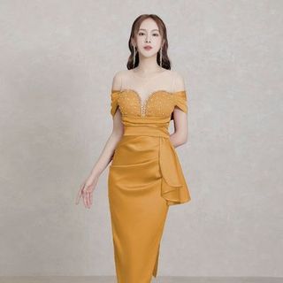 Đầm bòy phối lưới rớt vai