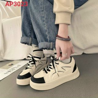 Giày thể thao nữ đế bằng trắng phối đen siêu đẹp