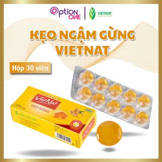 Kẹo ngậm Gừng Vietnat hỗ trợ tiêu hoá, Giải cảm cúm, giảm say tàu xe - Hộp 30 viên