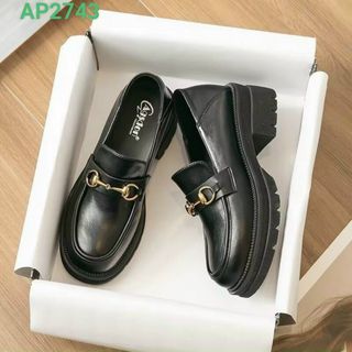 Giày lười nữ đen chất da mềm phối khóa đẹp