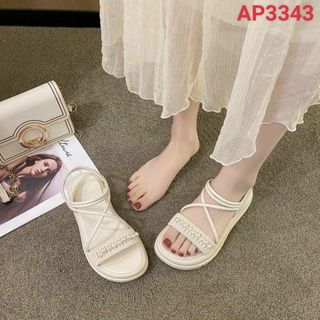 Sandal nữ đế bánh mỳ quai ngang đính ngoc trai xinh giá sỉ