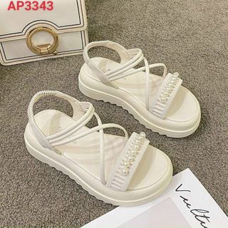 Sandal nữ đế bánh mỳ quai ngang đính ngoc trai xinh