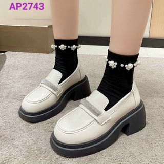 Giày lười nữ da mềm phối kim tuyến đẹp