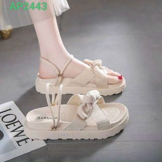 Sandal nữ quai ngang phối nơ xoắn đẹp
