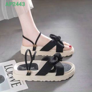 Sandal nữ quai ngang phối nơ xoắn đẹp
