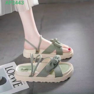 Sandal nữ quai ngang phối nơ xoắn đẹp