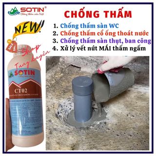 (Lon 5 lít) Phụ gia chống thấm tự chảy CT02 Sotin cao cấp, chống thấm cổ ống thoát nước, chống thấm ngấm mái nhà, vết nứt ban công, nền vệ sinh , hộp kỹ thuật