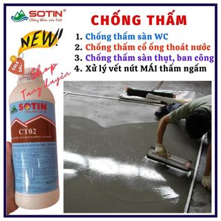 (Lọ 1 lít ) Phụ gia chống thấm tự chảy CT02 Sotin cao cấp, chống thấm cổ ống thoát nước, chống thấm ngấm mái nhà, vết nứt ban công, nền vệ sinh , hộp kỹ thuật