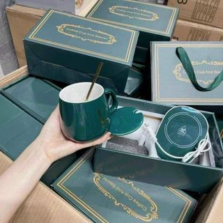 Cốc Hâm Nóng LucKy Bộ ly sứ kèm đế điện hâm nóng trà cafe hâm sữa kèm thìa quà tặng