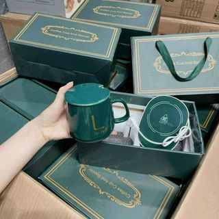 Cốc Hâm Nóng LucKy Bộ ly sứ kèm đế điện hâm nóng trà cafe hâm sữa kèm thìa quà tặng
