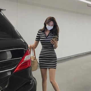 ĐẦM SỌC CỔ SƠ MI ĐEN - DT1727