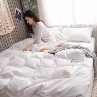 Bộ Chăn Ga Gối Cotton Tici Trơn Cho Khách Sạn, Homestay, Căn Hộ Dịch Vụ Mới Nhất Nhập Khẩu Cao Cấp Mềm Mịn CÓ VỎ CHĂN - KiMi Decor HCM