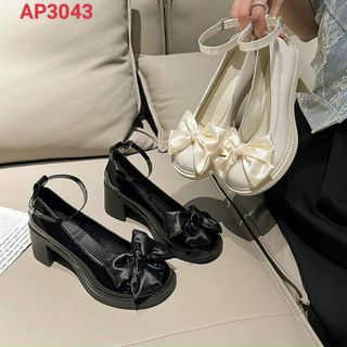 Giày nữ gót vuông đính nơ đẹp