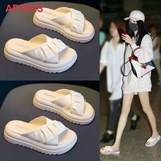 Dép nữ quai chéo nhún da mềm đế xuồng mới siêu xinh