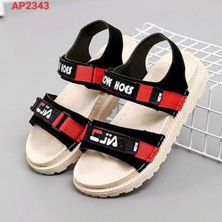 Sandal nữ quai ngang màu đen phối đỏ cực đẹp