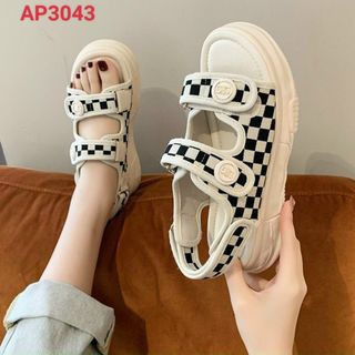 Sandal nữ quai ngang dán họa tiết caro đẹp