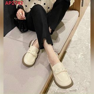 Giày lười nữ chất da mềm họa tiết nơ xoắn đẹp