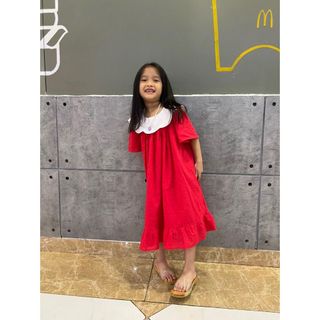 Đầm đỏ công chúa phong cách Hàn Quốc đáng yêu cho bé gái.