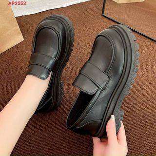 Giày lười nữ đen chất da mềm đẹp đế cao đẹp