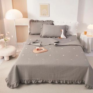 Bộ Chăn Ga Cotton Đũi Trần Tăm