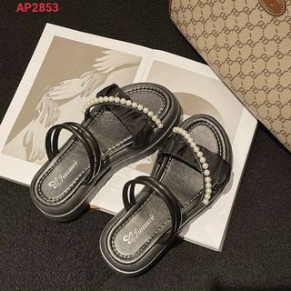 Sandal nữ quai nhún phố quai chéo ngọc trai