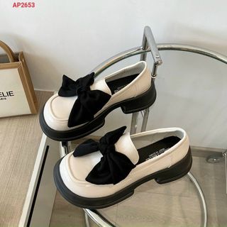 Giày lười nữ da mềm đính nơ to đẹp