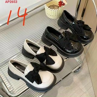 Giày lười nữ da mềm đính nơ to đẹp