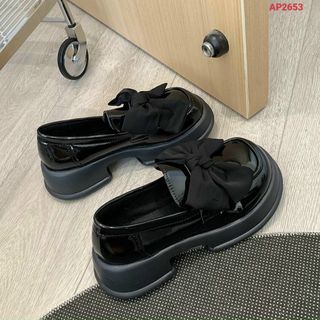 Giày lười nữ da mềm đính nơ to đẹp