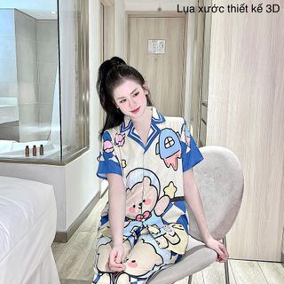 Bộ pijama Lụa xước thiết kế 5D in full sang chảnh  , freesize  ( đồ bộ gấm ánh kim , cao cấp loại 1 )