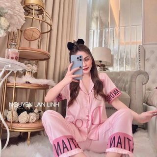 Bộ pijama Lụa xước thiết kế 5D in full sang chảnh  , freesize  ( đồ bộ gấm ánh kim , cao cấp loại 1 )