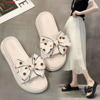 Dép nữ quai ngang phối nơ to chấm bi đẹp